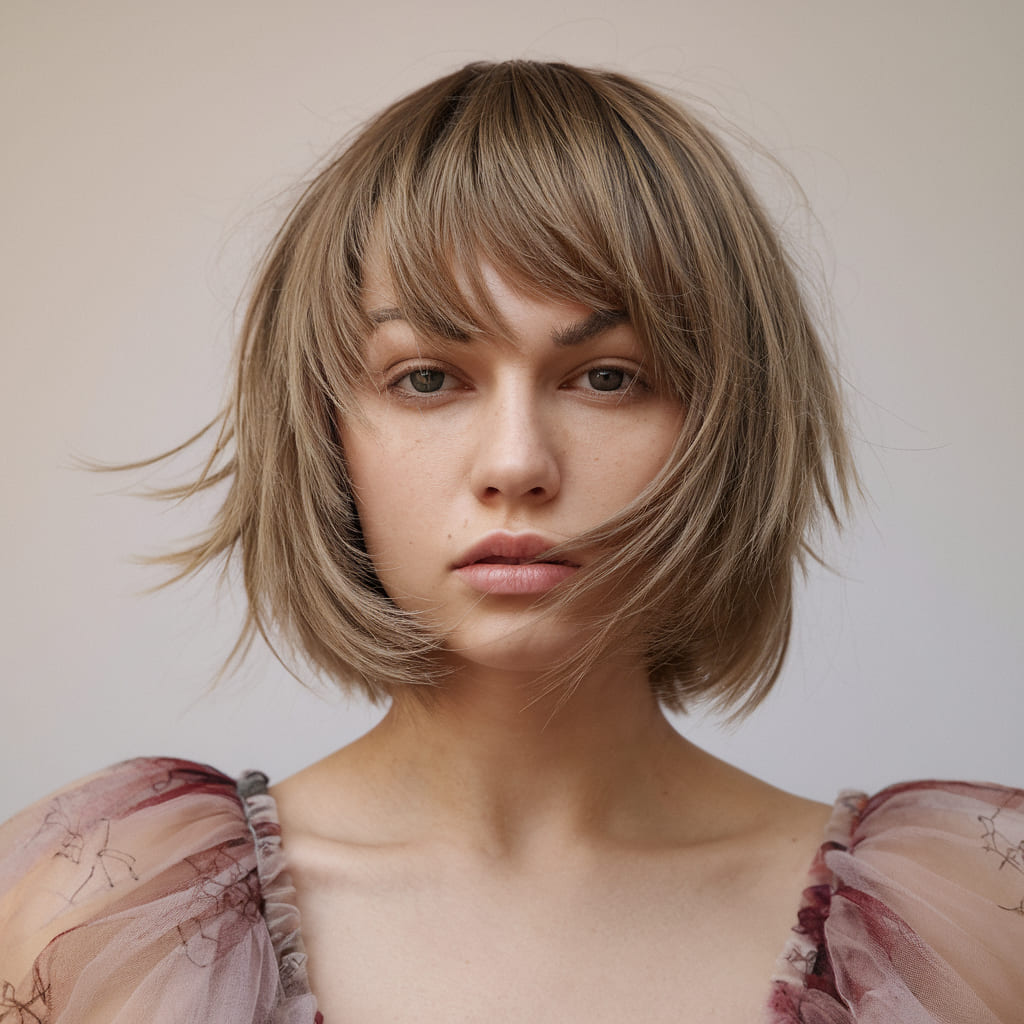 Shaggy Bob Haircut with Wispy Bangs