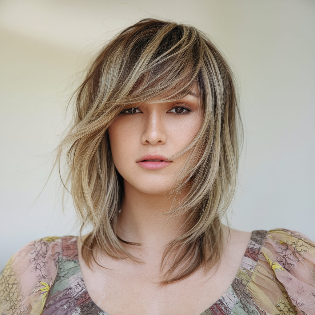 Textured Lob with Long Side Bangs