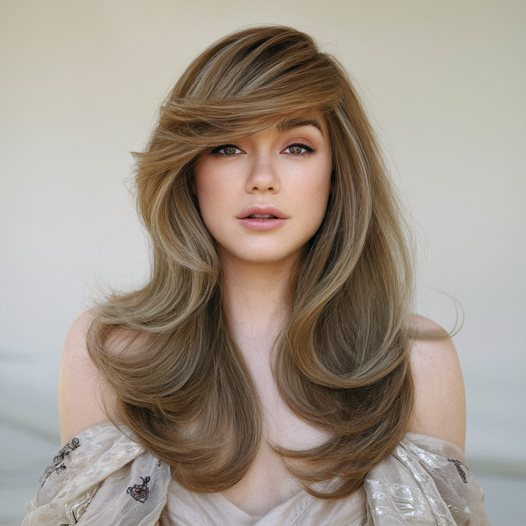 Voluminous Waves with Side Swept Bangs