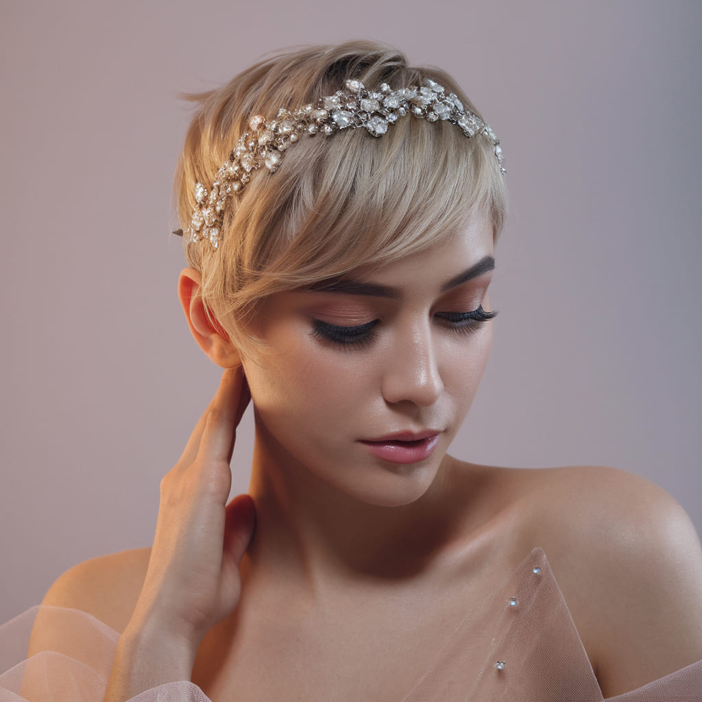 Asymmetrical Pixie with a Jeweled Headpiece