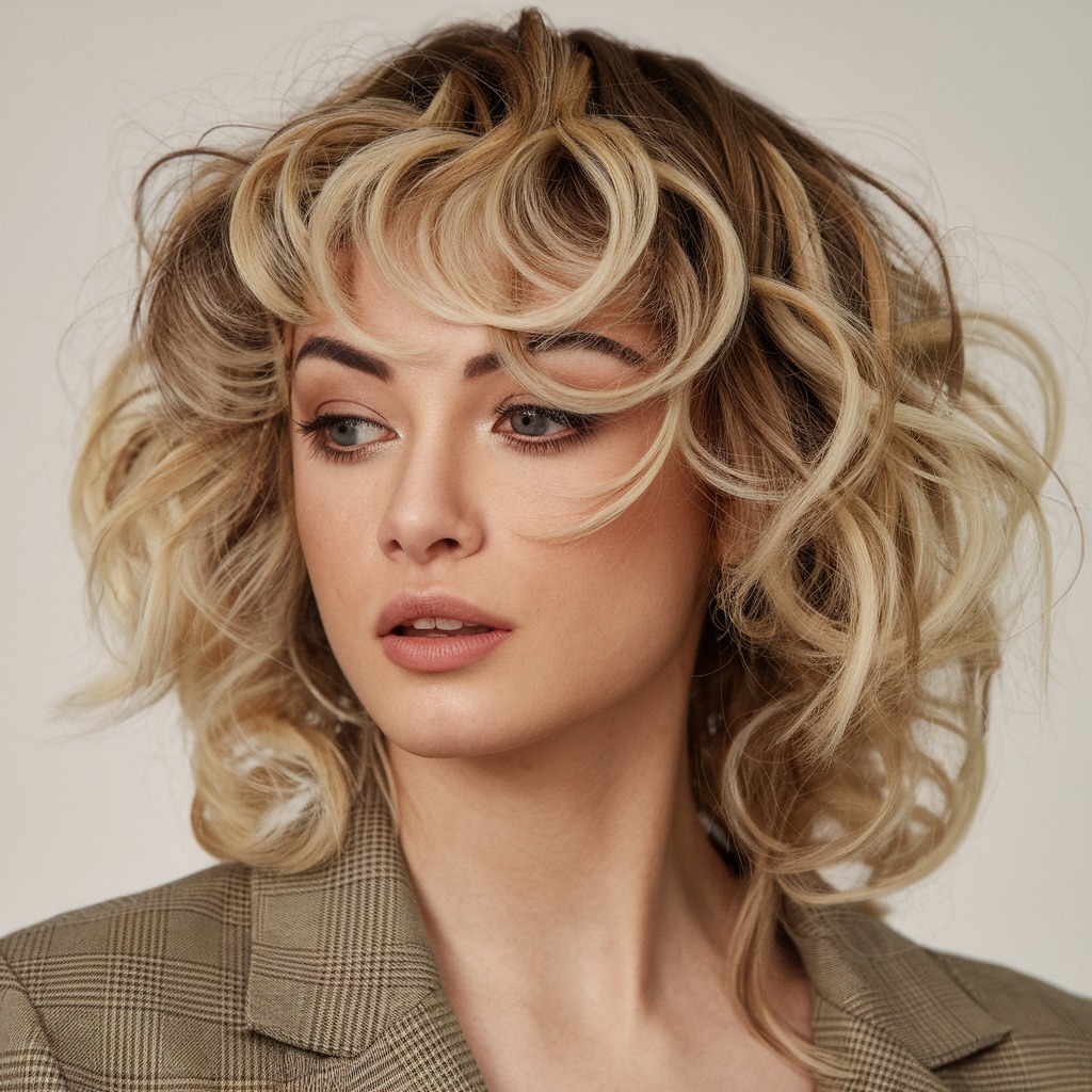 Blonde Wolf Cut with Defined Curls