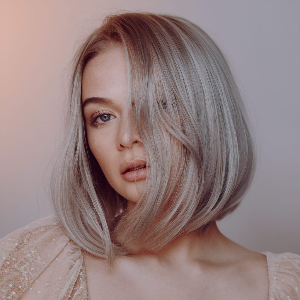 Blunt Bob with Peekaboo Silver Highlights