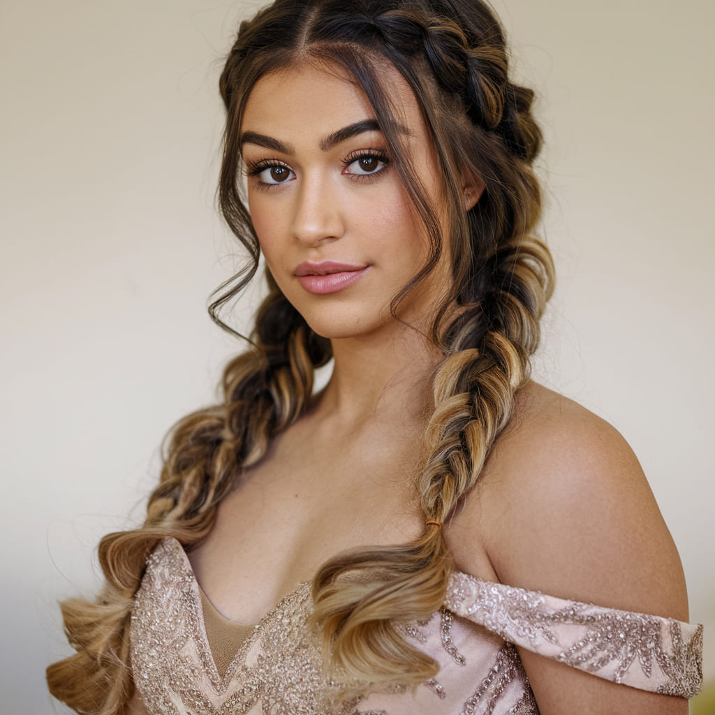 Braided Low Ponytail with Soft Waves