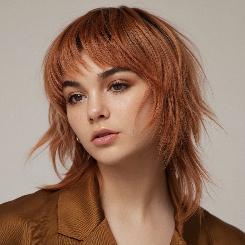 Copper-Toned Wolf Cut with Fringe