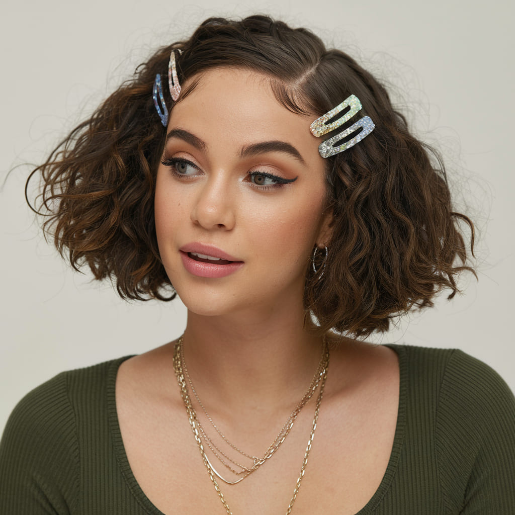 Curly Bob with Glitter Hair Clips