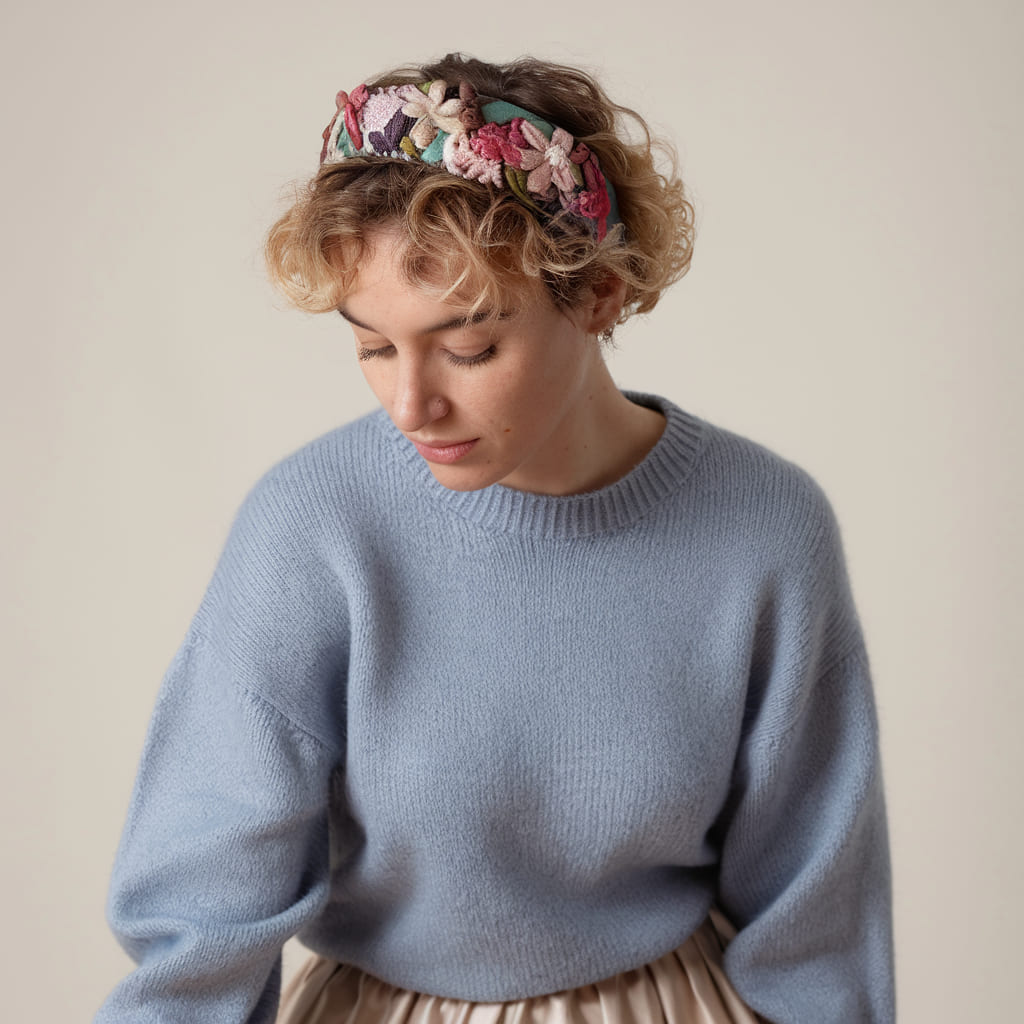 Curly Crop with a Floral Headband