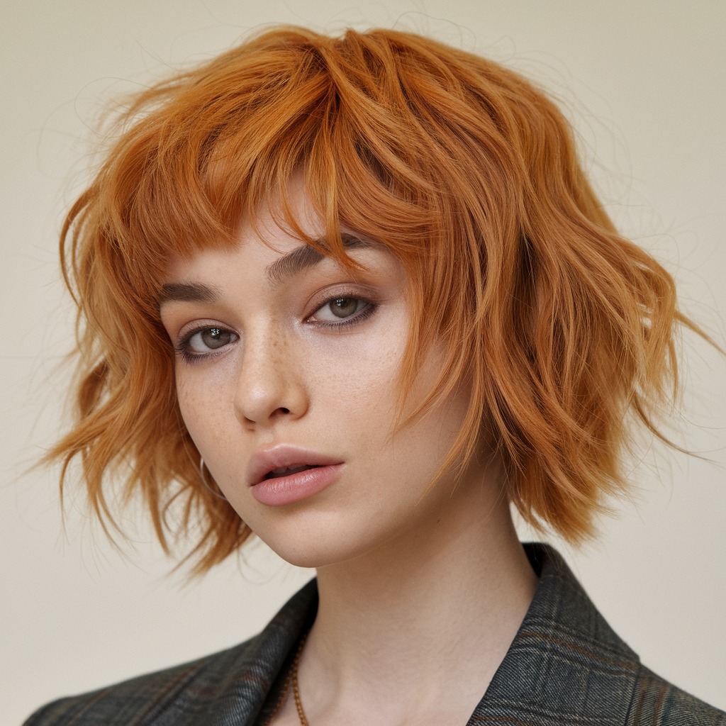 Layered Curly Bob with Wolf Cut Influence