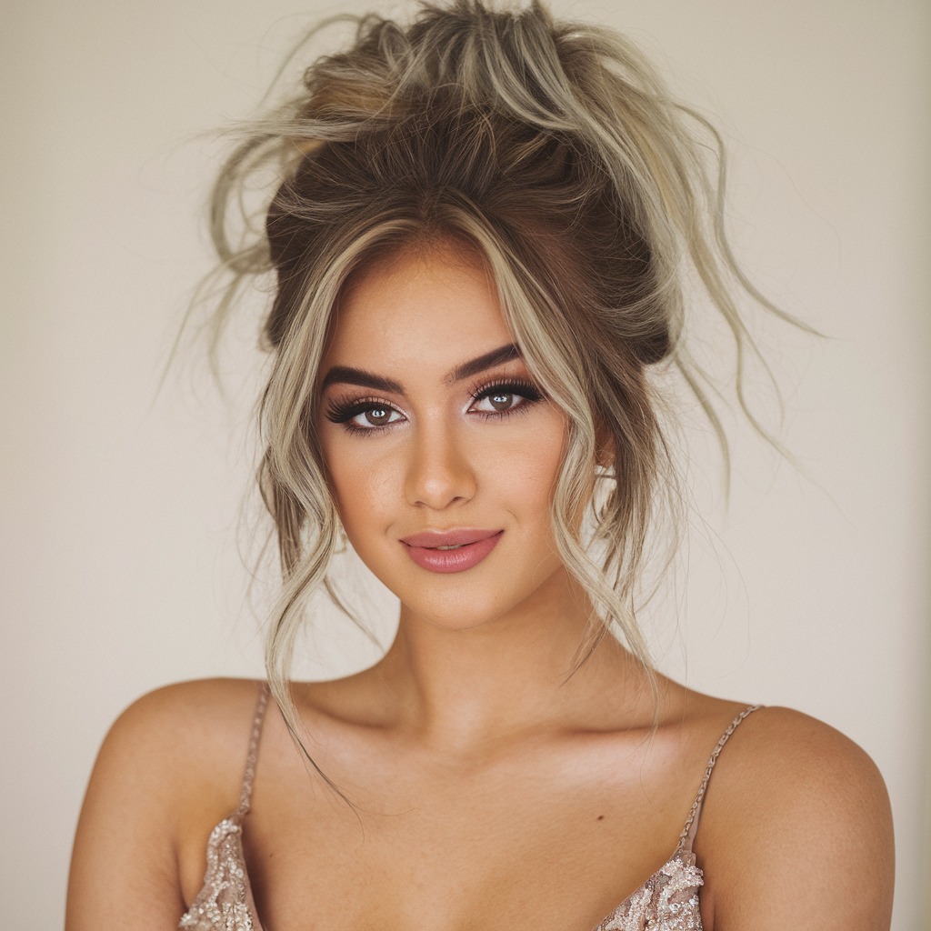 Messy High Bun with Loose Waves