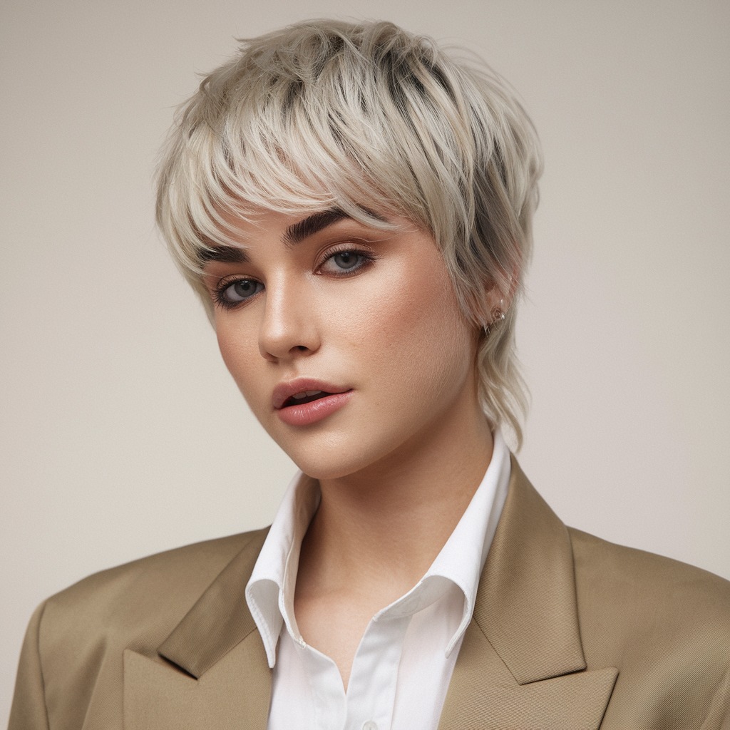 Platinum Blonde Pixie with Ash Lowlights