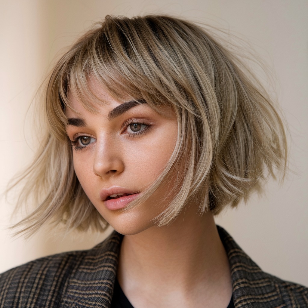 Short Butterfly Bob with Curtain Bangs