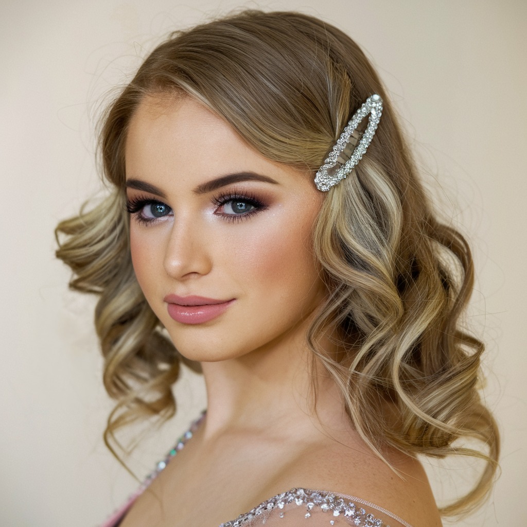 Side-Swept Curls with a Sparkly Clip