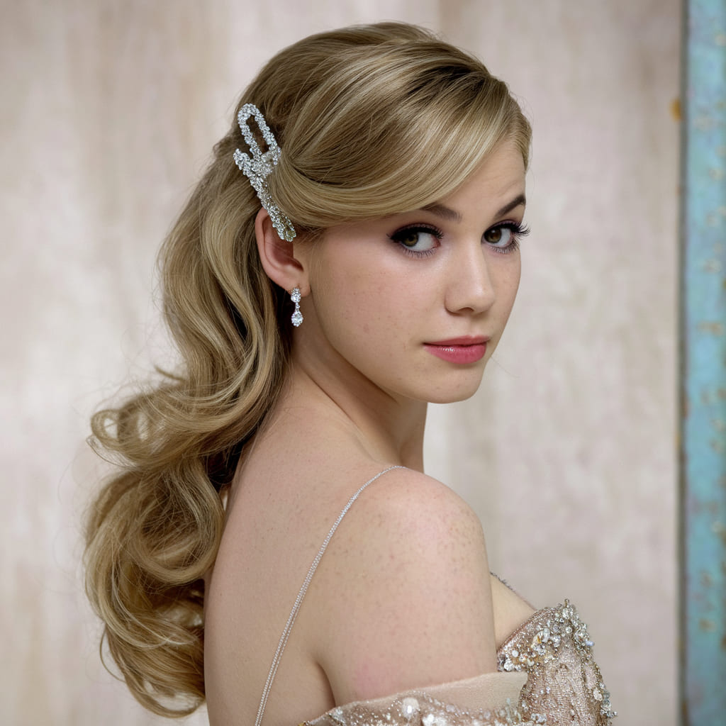 Side Swept Glamour with a Dazzling Clip