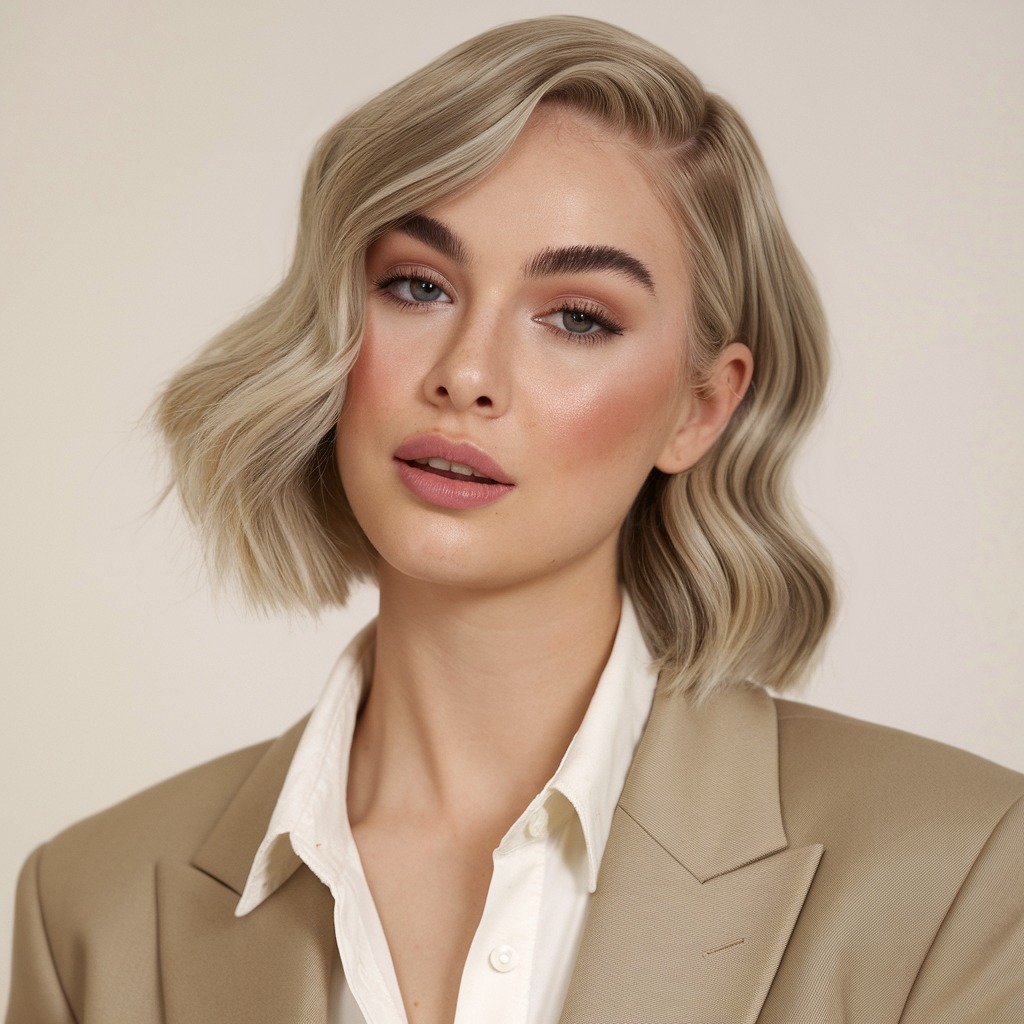 Sleek Blonde Bob with Ash Brown Lowlights