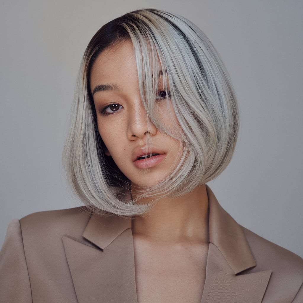 Sleek Bob with Icy Silver Highlights