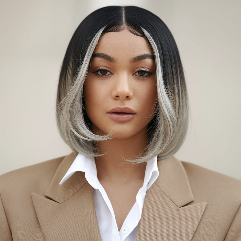 Sleek Lob with Silver Money Piece