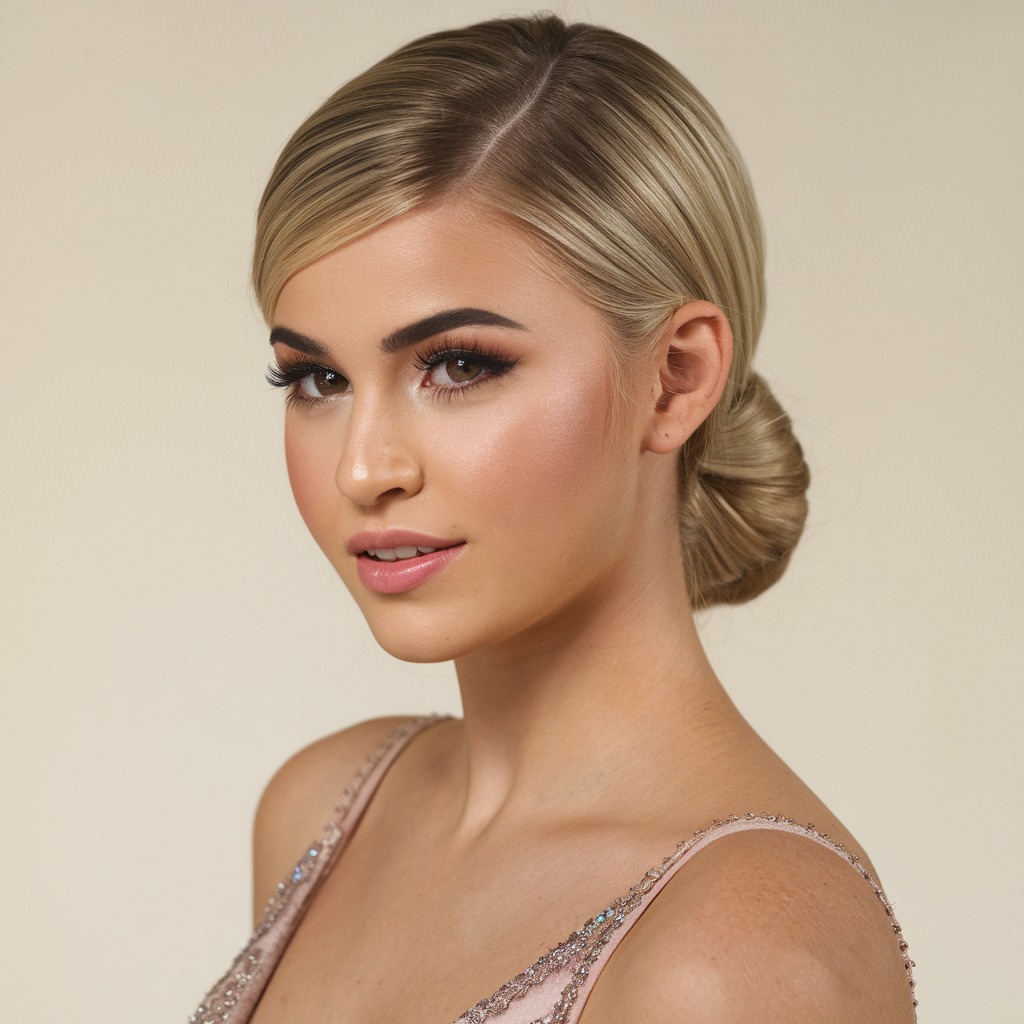 Sleek Low Bun with a Side Part