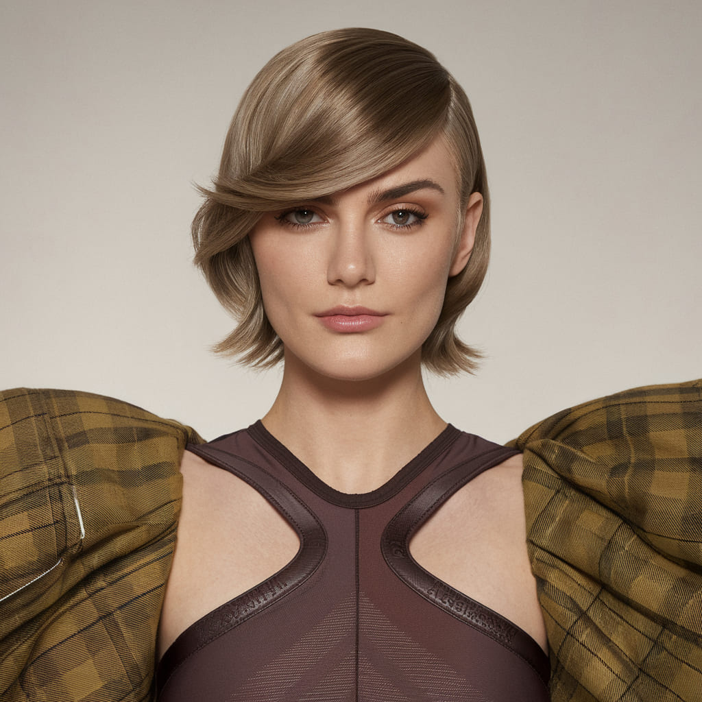 Sleek Short Shag with Side Swept Bangs