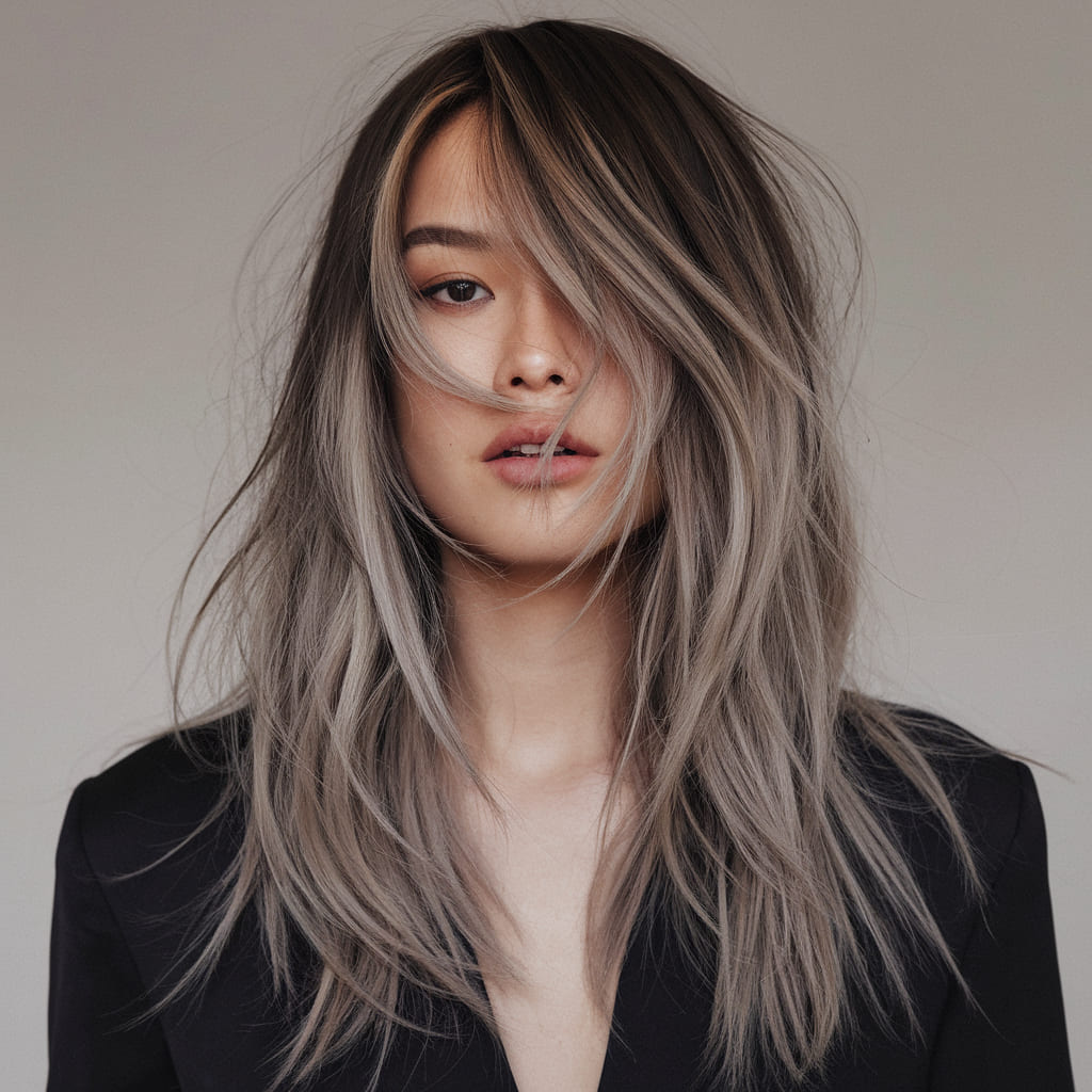 Soft Charcoal Balayage Wolf Cut