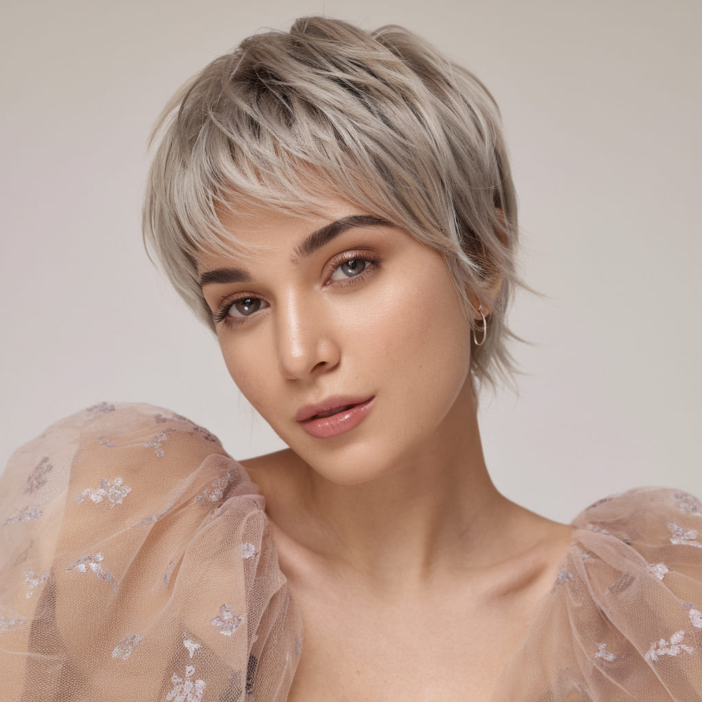 Soft Pixie with Frosted Silver Highlights