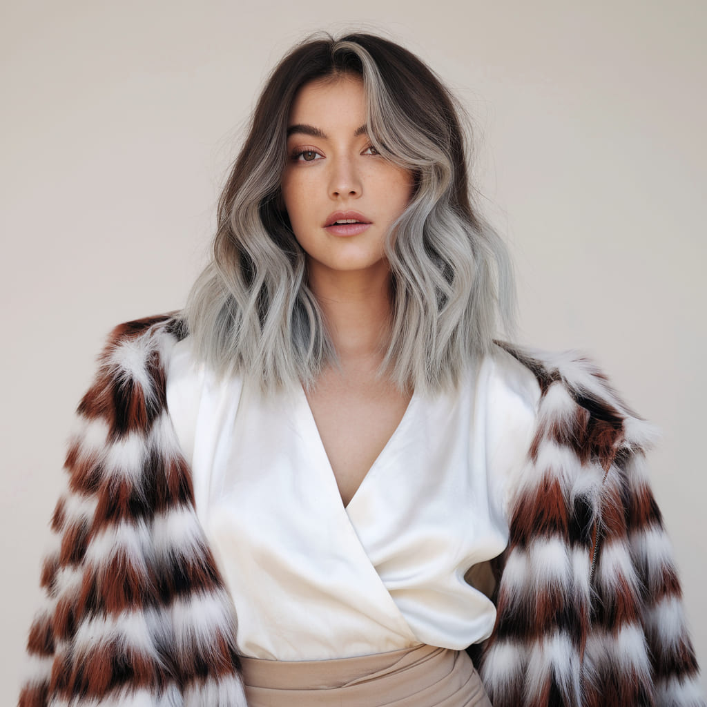 Soft Waves with Silver Balayage