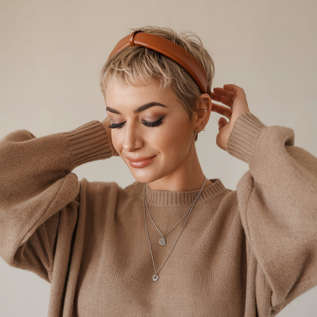 Textured Pixie with a Leather Headband