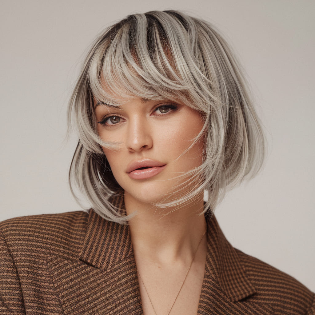 Tousled Bob with Chunky Silver Highlights