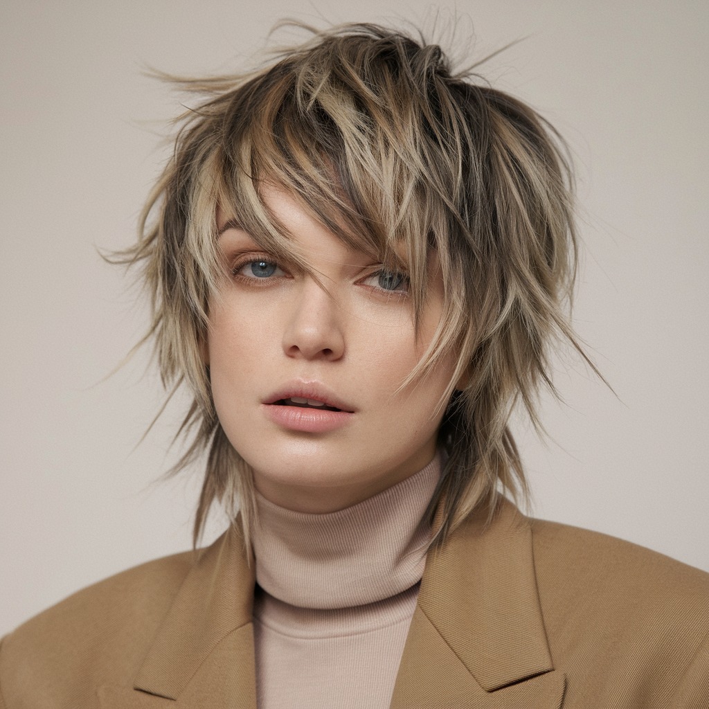 Tousled Pixie Wolf Cut with Curtain Bangs