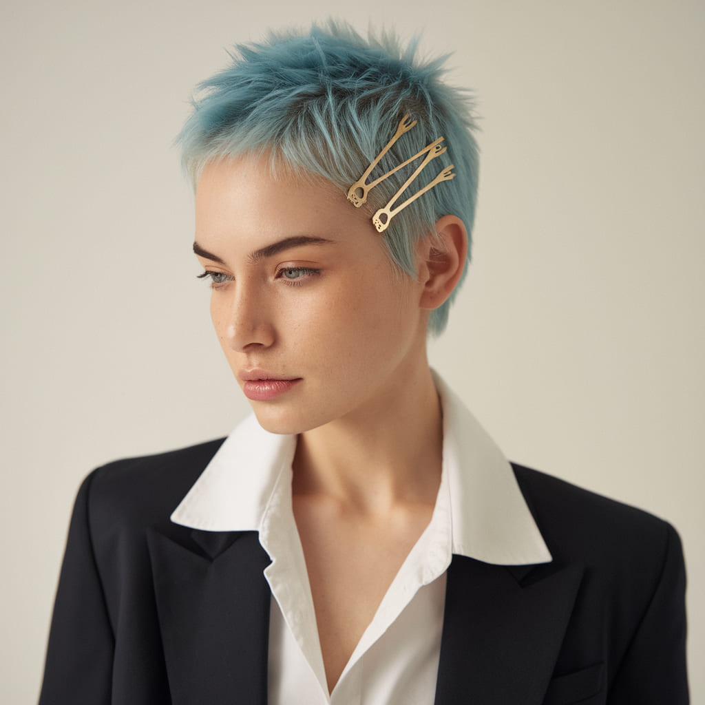 Tousled Pixie with Gold Bobby Pins