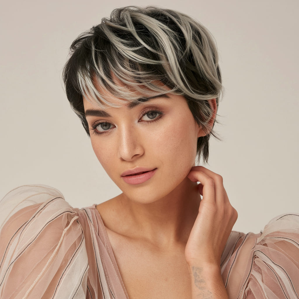 Tousled Pixie with Subtle Silver Streaks