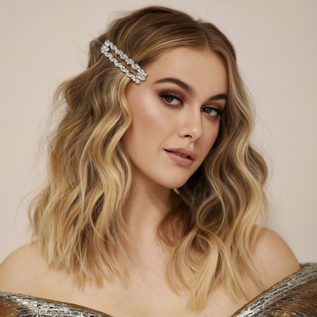 Loose Waves with a Sparkling Barrette