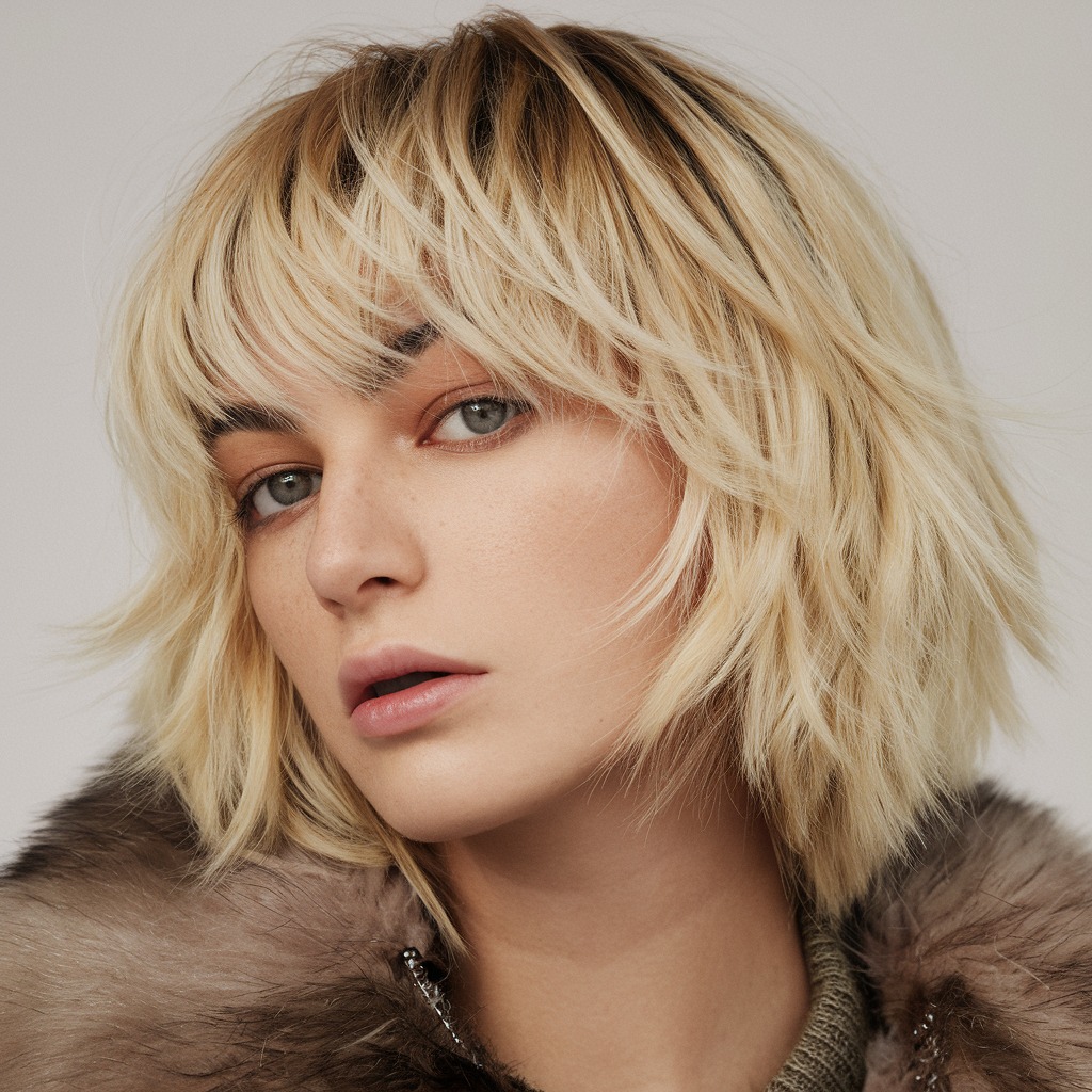 Shaggy Bob with Warm Blonde Highlights