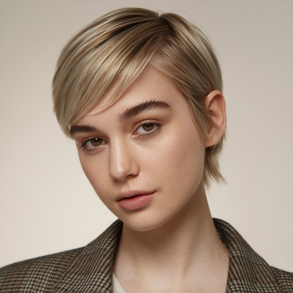 Short and Sleek Pixie with Side-Swept Bangs