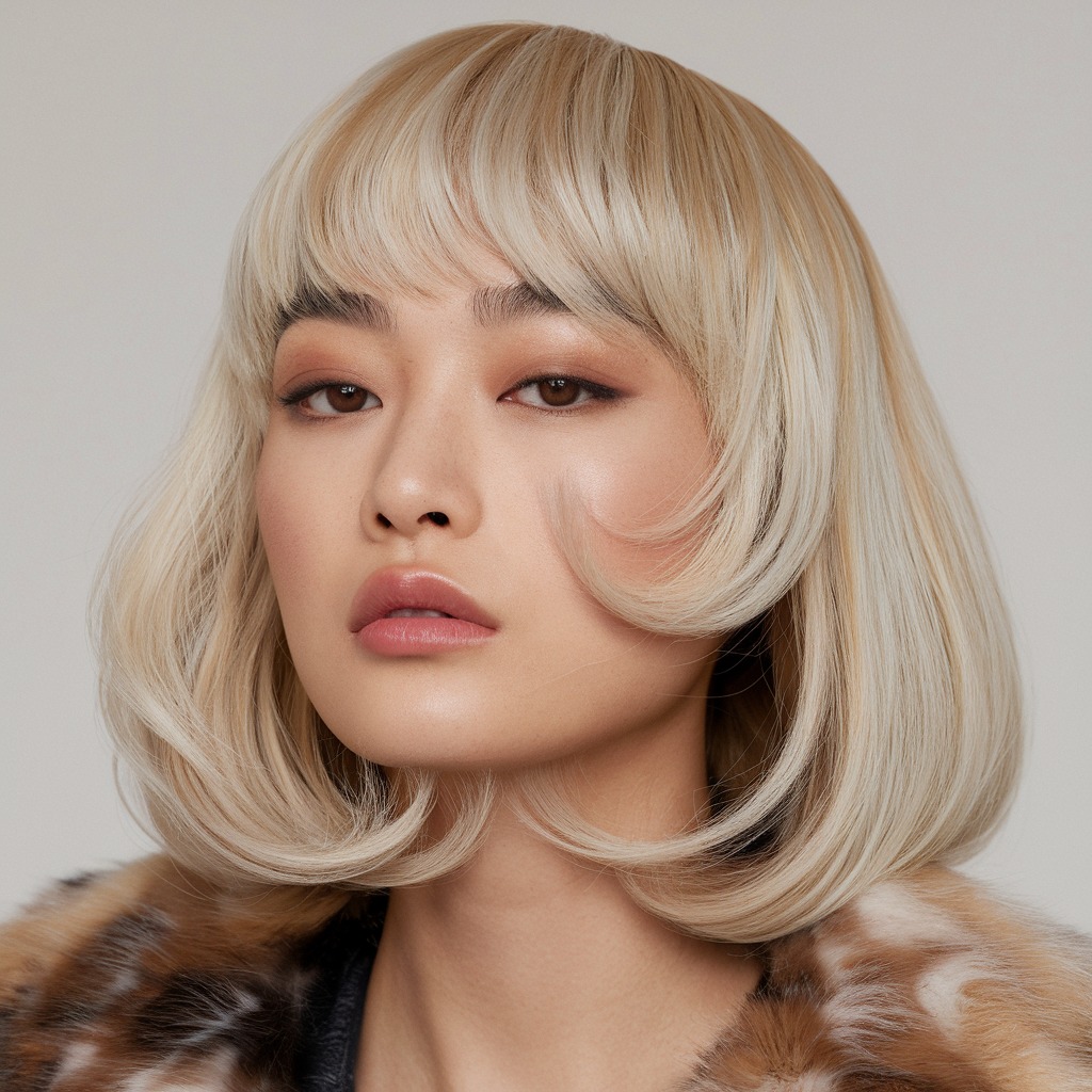 Sleek A-Line Bob with Platinum Highlights