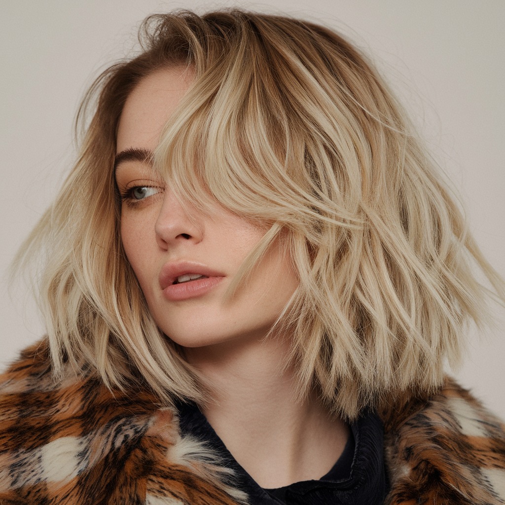 Textured Bob with Icy Blonde Highlights