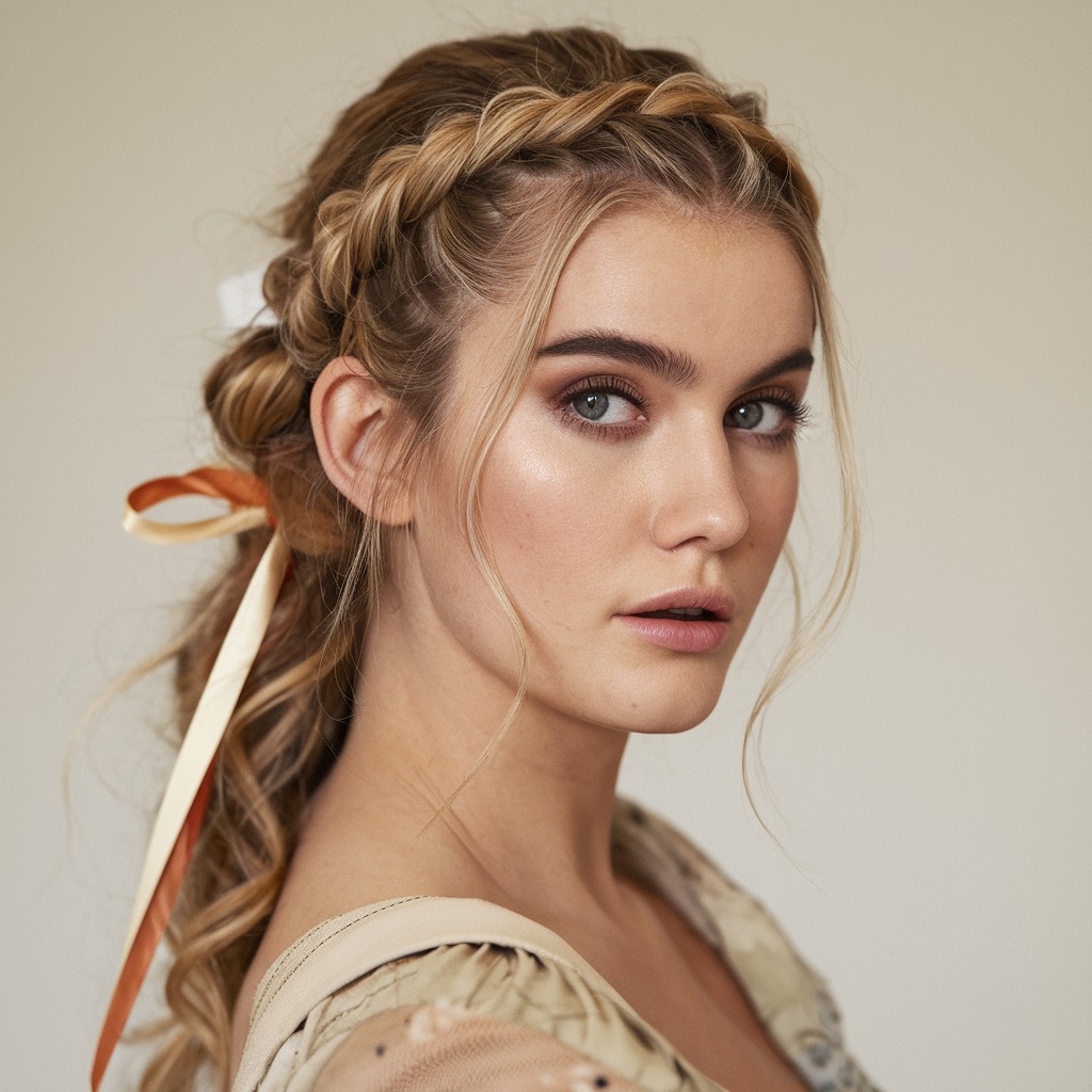 Twisted Half-Updo with Ribbon Accessory